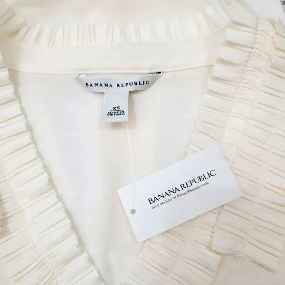 NEW Vintage Y2K Banana Republic Ruffle Pleat Flutter Sleeve Top In Ivory Size XS